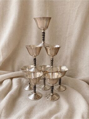 Set of 8 Vintage Valero Spain Silverplate Goblets – Ornate Stems